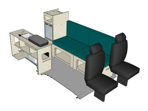 Mix ID-PEIGNE S + ID-INETTE L + ID-FREEZ : vue 3D aménagement van par ID CAMP