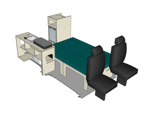 Mix ID-PEIGNE S + ID-INETTE L + ID-FREEZ : vue 3D aménagement van par ID CAMP