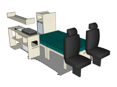 Mix ID-PEIGNE M + ID-INDETTE L + ID-OE L + ID-FREEZ : vue 3D aménagement van par ID CAMP