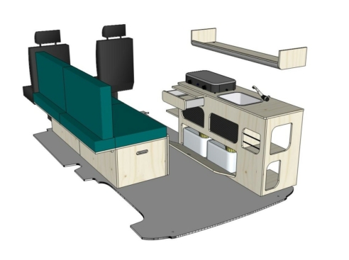 Mix ID-PEIGNE M + ID-INDETTE L + ID-OE L : vue 3D aménagement van par ID CAMP