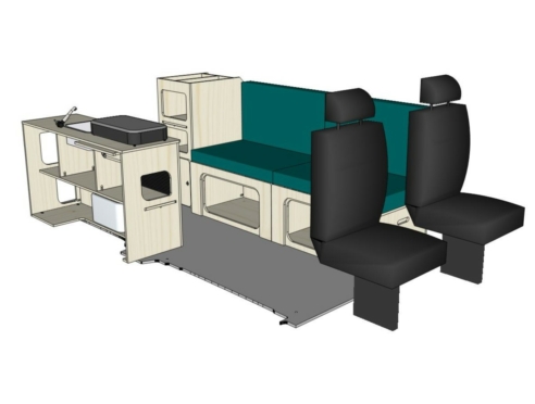 Mix ID-PEIGNE M + ID-INDETTE L + ID-RANGE : vue 3D aménagement van par ID CAMP