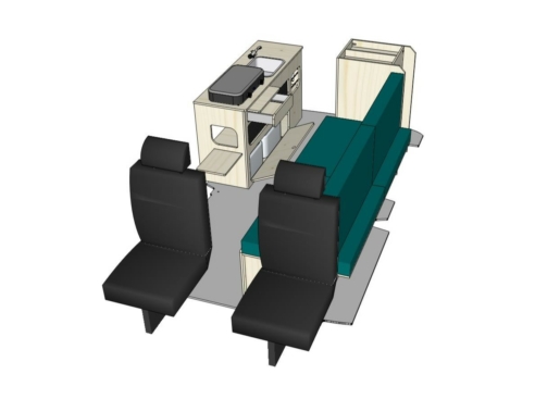 Mix ID-PEIGNE M + ID-INDETTE L + ID-RANGE : vue 3D aménagement van par ID CAMP