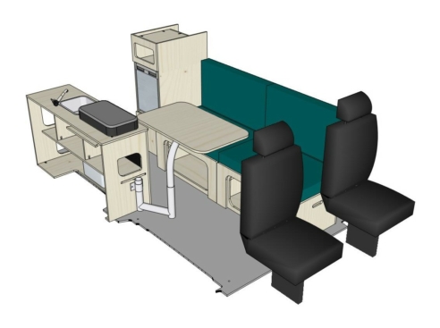 Mix ID-PEIGNE S + ID-INETTE L + ID-FREEZ : vue 3D aménagement van par ID CAMP