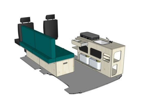 Mix ID-PEIGNE M et ID-INDETTE L : vue 3D aménagement van par ID CAMP