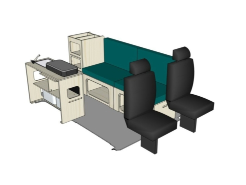 Mix ID-PEIGNE M + ID-INETTE M + ID-RANGE : vue 3D aménagement van par ID CAMP