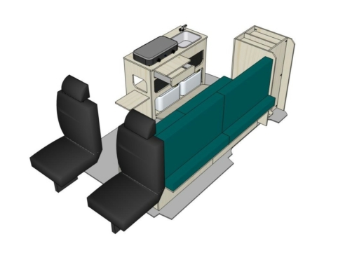 Mix ID-PEIGNE M + ID-INETTE M + ID-RANGE : vue 3D aménagement van par ID CAMP