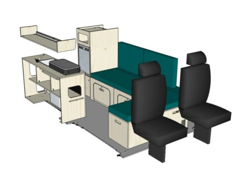 Mix ID-PEIGNE S + ID-INETTE L + ID-OE L + ID-FREEZ : vue 3D aménagement van par ID CAMP