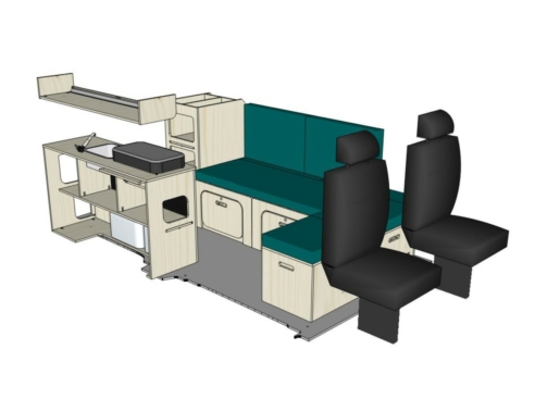 Mix ID-PEIGNE S + ID-INDETTE L + ID-OE L + ID-RANGE : vue 3D aménagement van par ID CAMP