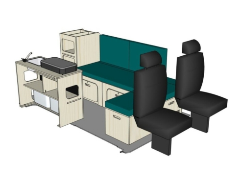 Mix ID-PEIGNE S + ID-INETTE M + ID-RANGE : vue 3D aménagement van par ID CAMP