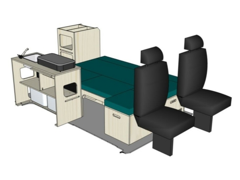 Mix ID-PEIGNE S + ID-INETTE M + ID-RANGE : vue 3D aménagement van par ID CAMP